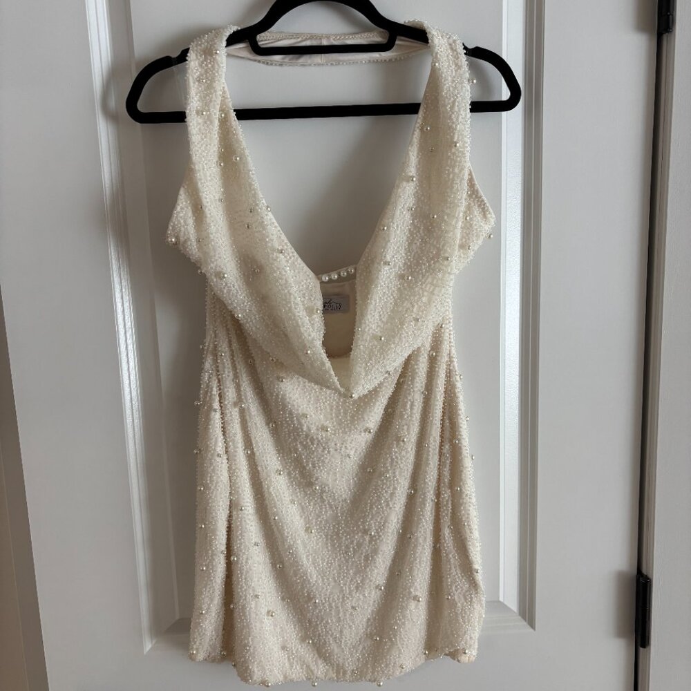 Oh Polly White Beaded Halter Mini Dress - Picture 3 of 4